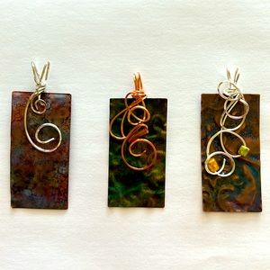 Set of 3 Handmade Artisan Metal Pendants